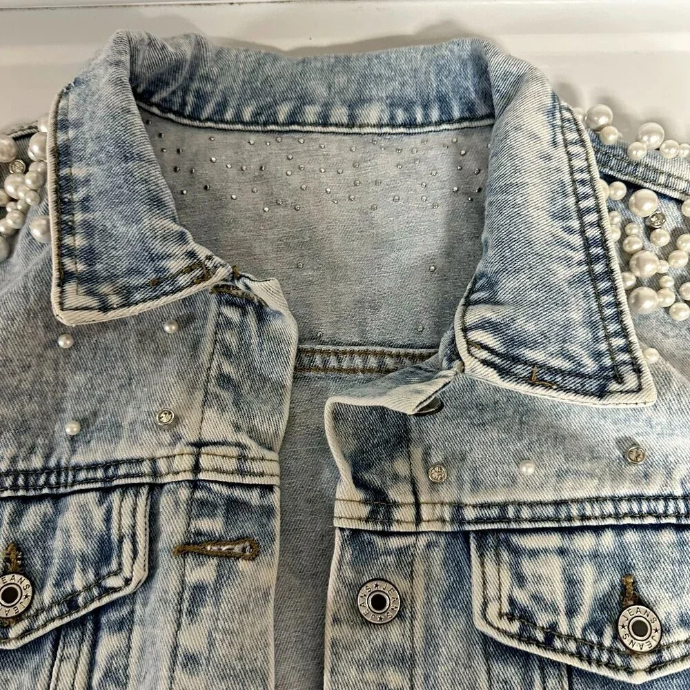 Pearls Beaded Denim Jacket - Picture 7 of 9